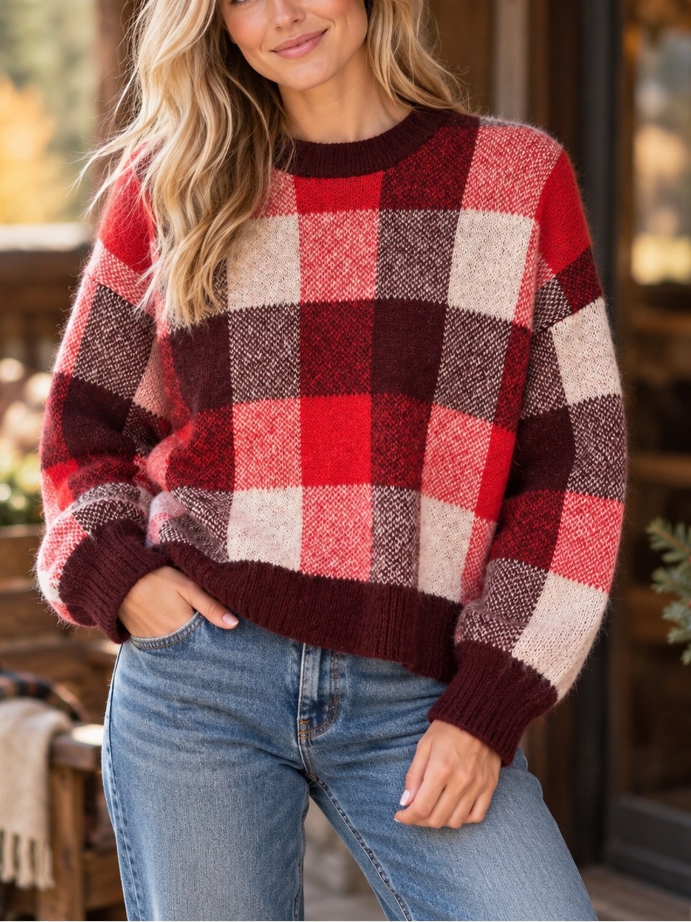 Madewell S Relaxed Boxy Fit Sweater Alpaca Blend Oversized Check Cozy Cabin Core